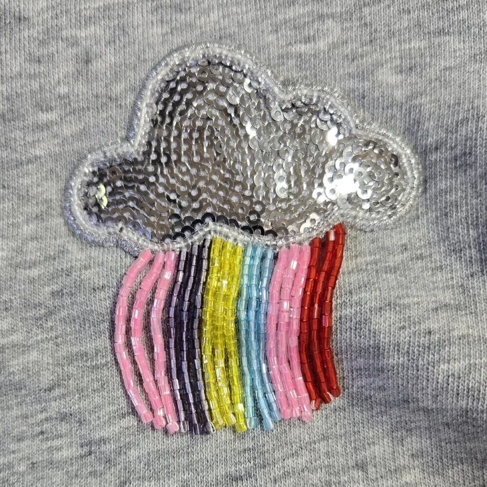 Kate Spade Rain or Shine Gray Elbow Sleeve Sweatshirt Sequin Cloud Whimsical